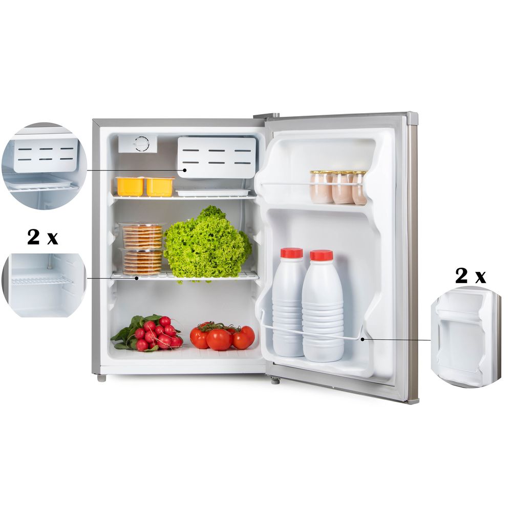 PRIMO PR154FR Tischkühlschrank - 65 Liter Fassungsvermögen - Silber - Freistehender Tischkühlschrank