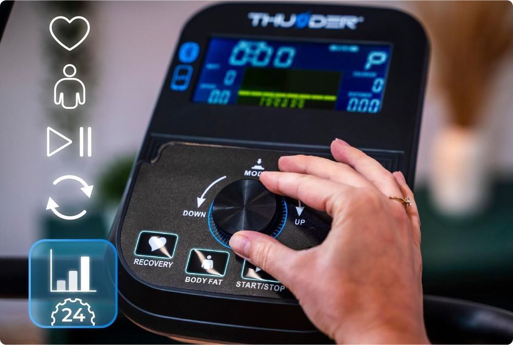 THUNDER TRIX Vélo d'Appartement Électromagnétique 32 Niveaux de Résistance jusqu'à 150 kg Bluetooth Fitness