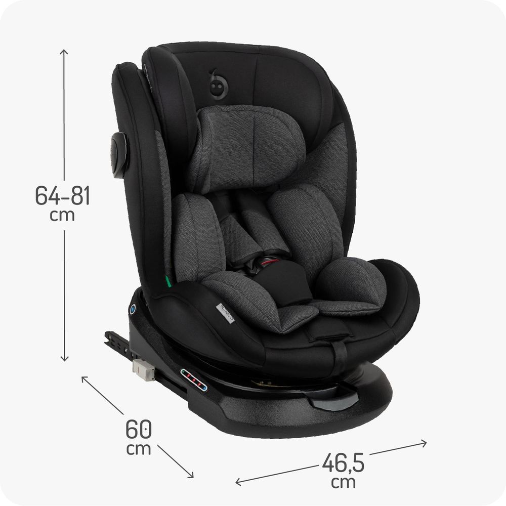MoMi EMI – i-Size Kindersitz 40–150 cm (0–36 kg), 360° drehbar, ab Geburt rückwärts & vorwärts nutzbar, mit ISOFIX & Top Tether – Schwarz