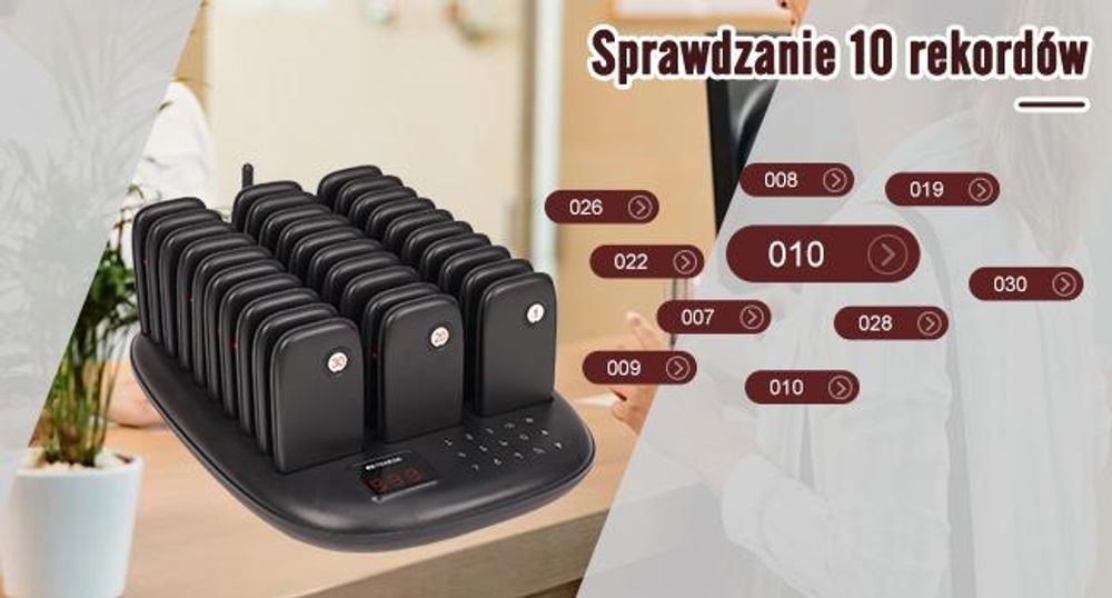 System przywoławczy Retekess TD175P dla restauracji, 30 przywoławców, zasięg 800 m, 7 trybów wywołania, przywoławce do stref gastronomicznych, kawiarni, barów, lokali gastronomicznych, krótkofalówki