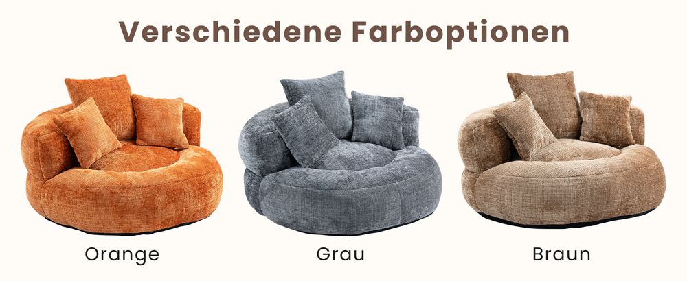 okwish Schlafsofa mit 3 Kissen,Ecksofa Lazy Sofa Indoor & Outdoor Sitzsack Relaxsessel für Schlafzimmer, Büro,Posterstuhl,Chenille-Stoff,Orange