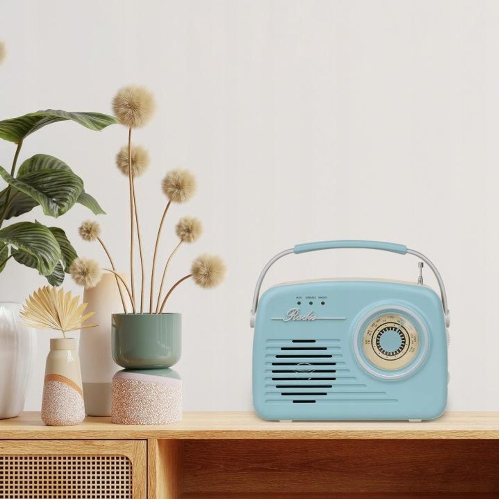 Setty Radio Retro 50's Haut-parleur portable sans fil Bluetooth Radio rétro vintage comme décoration de cuisine Bleu