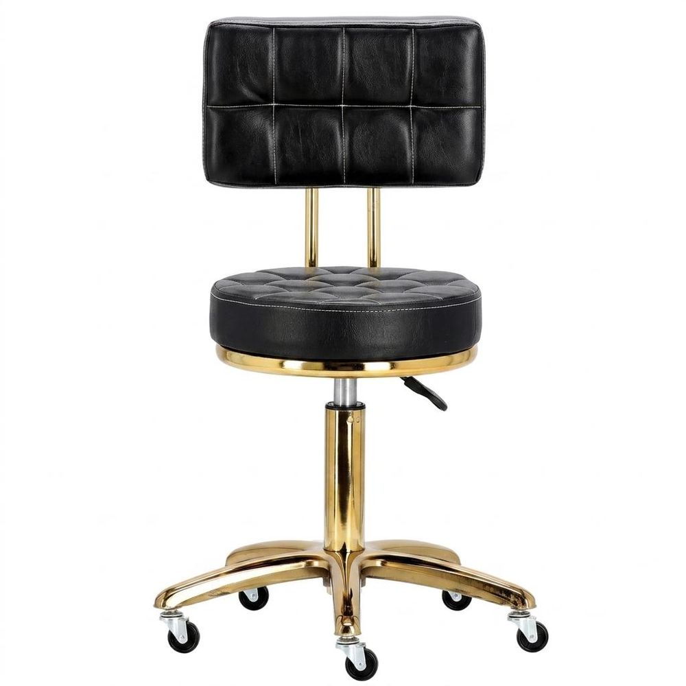 Tabouret d'esthétique avec dossier, tabouret de coiffure pivotant et réglable, chaise ronde noire