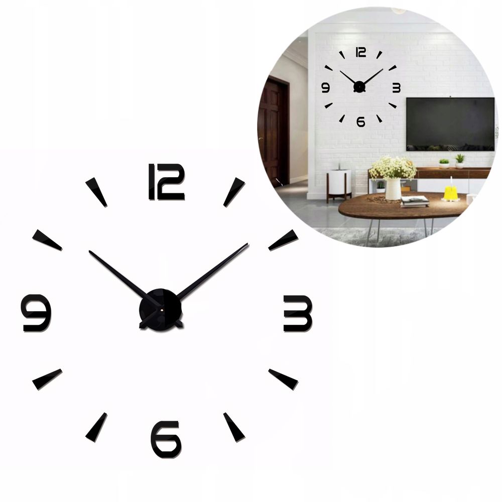 3D Wanduhr bis 130cm Wanduhren Groß Uhr Mute Decor Wandtattoo Modern Deko Geschenk Home Office Büro DIY Wohnwand Wohnzimmer Wand Design Schwarz Retoo