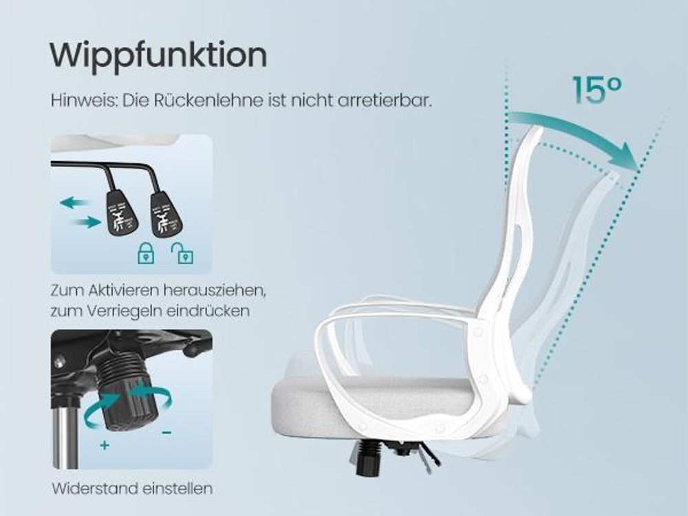 SONGMICS Bürostuhl ergonomisch, Drehstuhl mit Netzgewebe, Schreibtischstuhl mit Lendenstütze, Wippfunktion, klappbare Armlehnen, für Arbeitszimmer