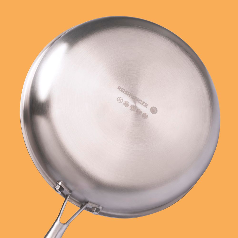 REISHUNGER Edelstahlpfanne beschichtet mit Deckel (⌀ 28 cm) - ofenfest bis 220 Grad - Perfekt für schonendes Braten auf allen Herdarten