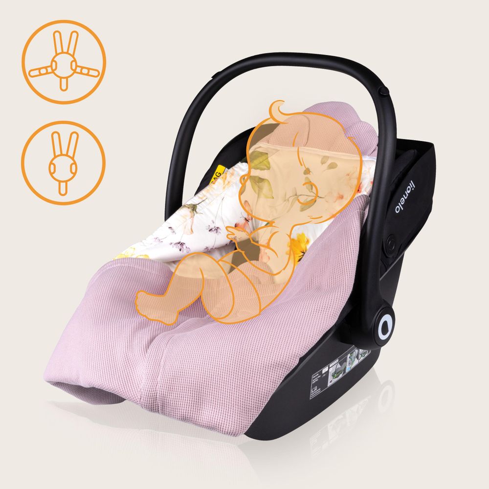 Lionelo Babydecken Travel Swaddle Blanket für Kindersitz, Tragetasche, Kinderwagen, Ganzjährig, 90x90 cm, Klettverschluss, 100% Baumwolle Rosa