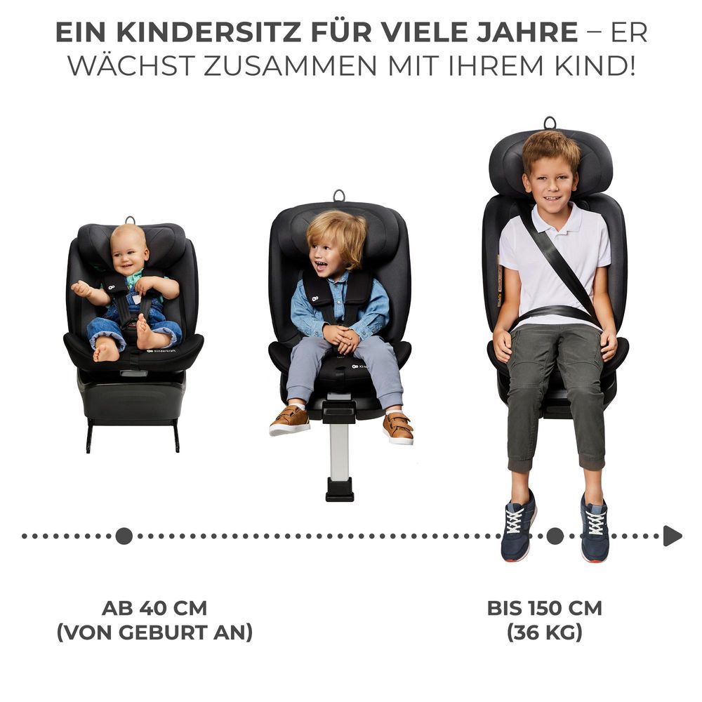 Kinderkraft I-360 i-Size - Kindersitz 40-150 cm - 360° Drehung - RWF/FWF - H-GUARD System - SPS+ - 5-Punkt-Gurt - ISOFIX - Stützbein - Grau