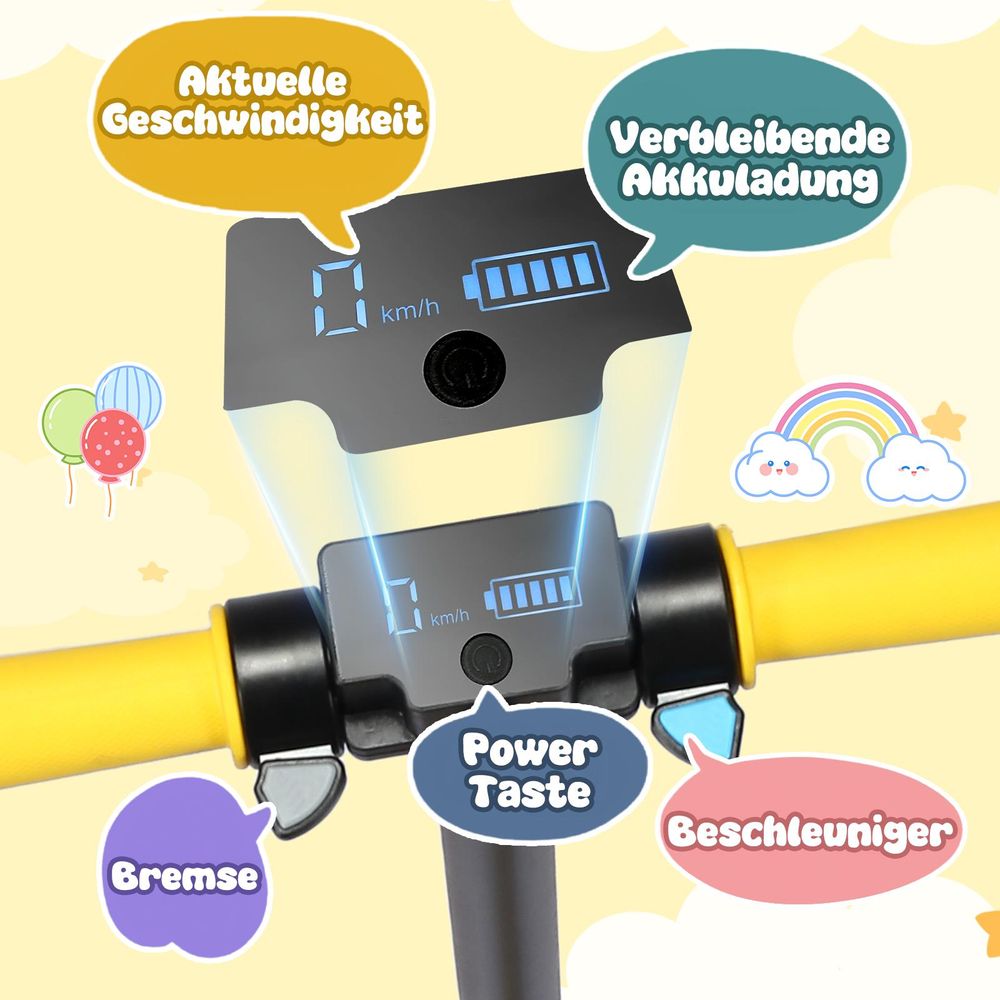 KXQ-EPRO Elektroscooter Kinder Klappbar Elektroroller Gelb Kinderroller Für Kinder und Jugendliche 130W Motor,14 km/h,5-8 km Reichweite E-Scooter