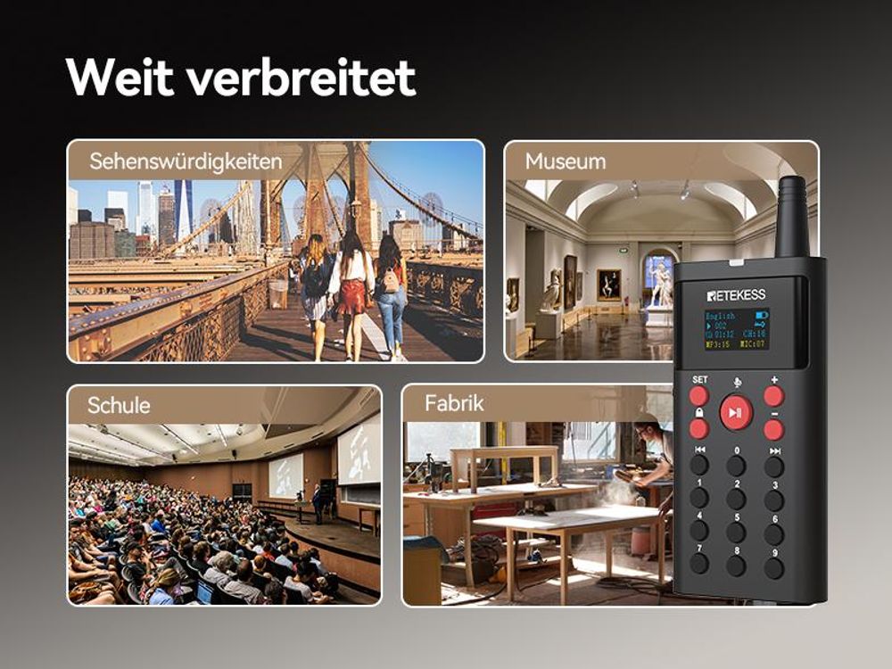 Retekess TT127 Tour Guide System, Selbstgeführtes Toursystem, 200 Meter, 41 Sprachen, 3 Modi, 16GB, mit TT123-Mikrofon, für Museen, Reisen, Kirche