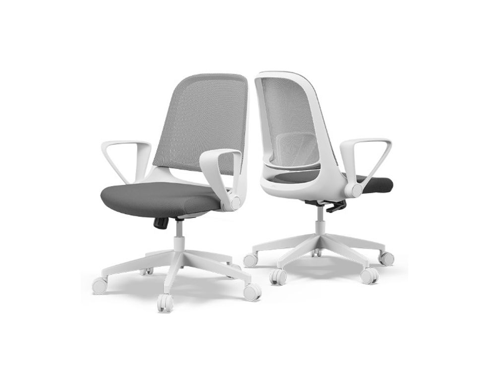 SENSE7 Sopty Ergonomischer Bürostuhl Schreibtischstuhl Weiß Klappbare Armlehnen Netzrücken Wippfunktion Homeoffice Office Chair Gummirollen 120 kg