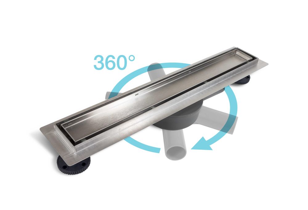 Lineare Duschrinne mit 360° drehbarem Siphon, flexible Ausrichtung des Ablaufes