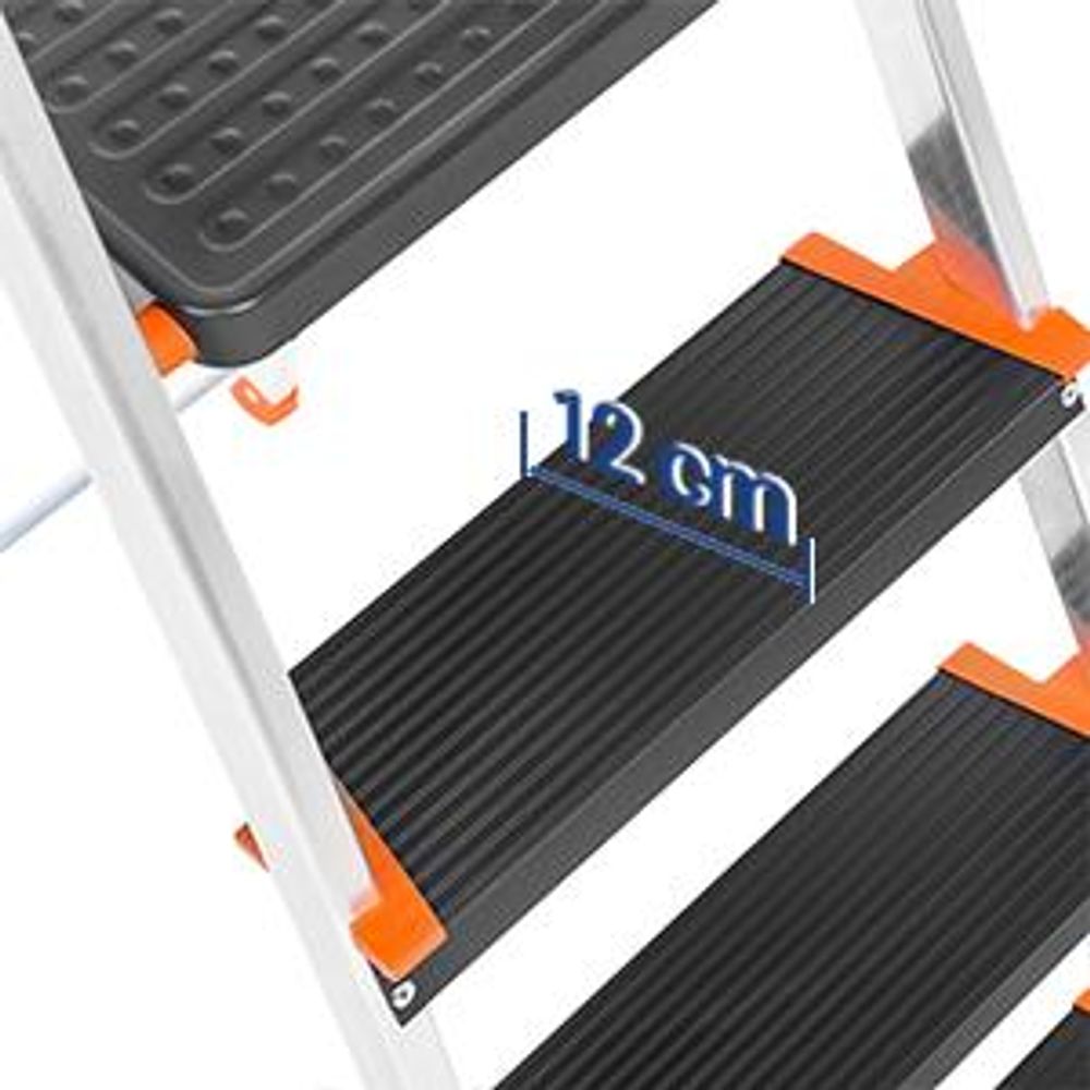 SONGMICS Leiter mit 3 Stufen, Aluleiter, mit Handlauf, Werkzeugschale, Klappleiter