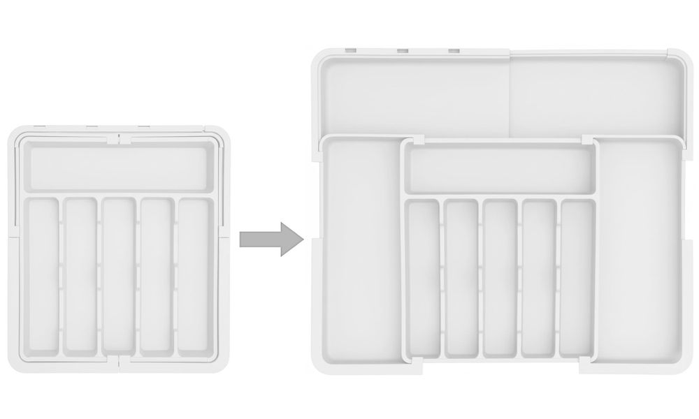 WELLHAUS – Ausziehbare, verstellbare Besteck- und Küchen­schubladen-Organizer – flexibles Raum­wunder für Ihre Küche ( Weiß, 33 x 37 cm -> 56 x 48 cm)