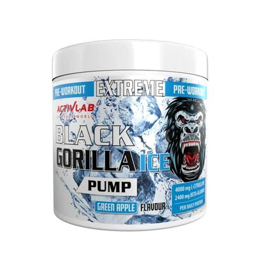 Activlab Black Gorilla Ice Pump 300 g, Grüner Apfel, Pre-Workout ohne Koffein, 4000 mg Citrullin, 2500 mg AAKG, Beta-Alanin