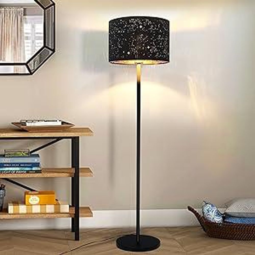 ZMH Lampadaire Salon Lampadaire Noir Or Tissu avec douille E27 Max. 40W Moderne Abat-jour Étoile Design 144cm Lampe sur pied