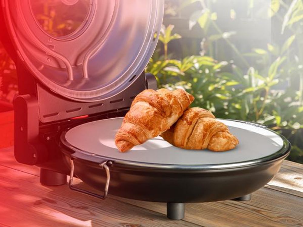 Heidenfeld Pizzaofen Napoli | Mobiler elektrischer Pizza Ofen - Bis 400°C - 1200 Watt - 135 mm großes Sichtfenster - Pizzastein - Timer