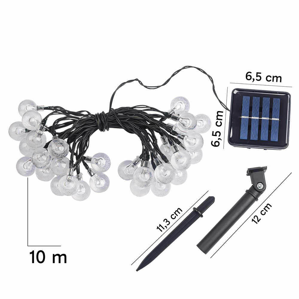 Solar Lichterkette Außen, 10 Meter, warmweiß, 3 Lichtmodi, 100 LEDs Kugeln, Ideal für Garten, Terrasse, Balkon - Retoo