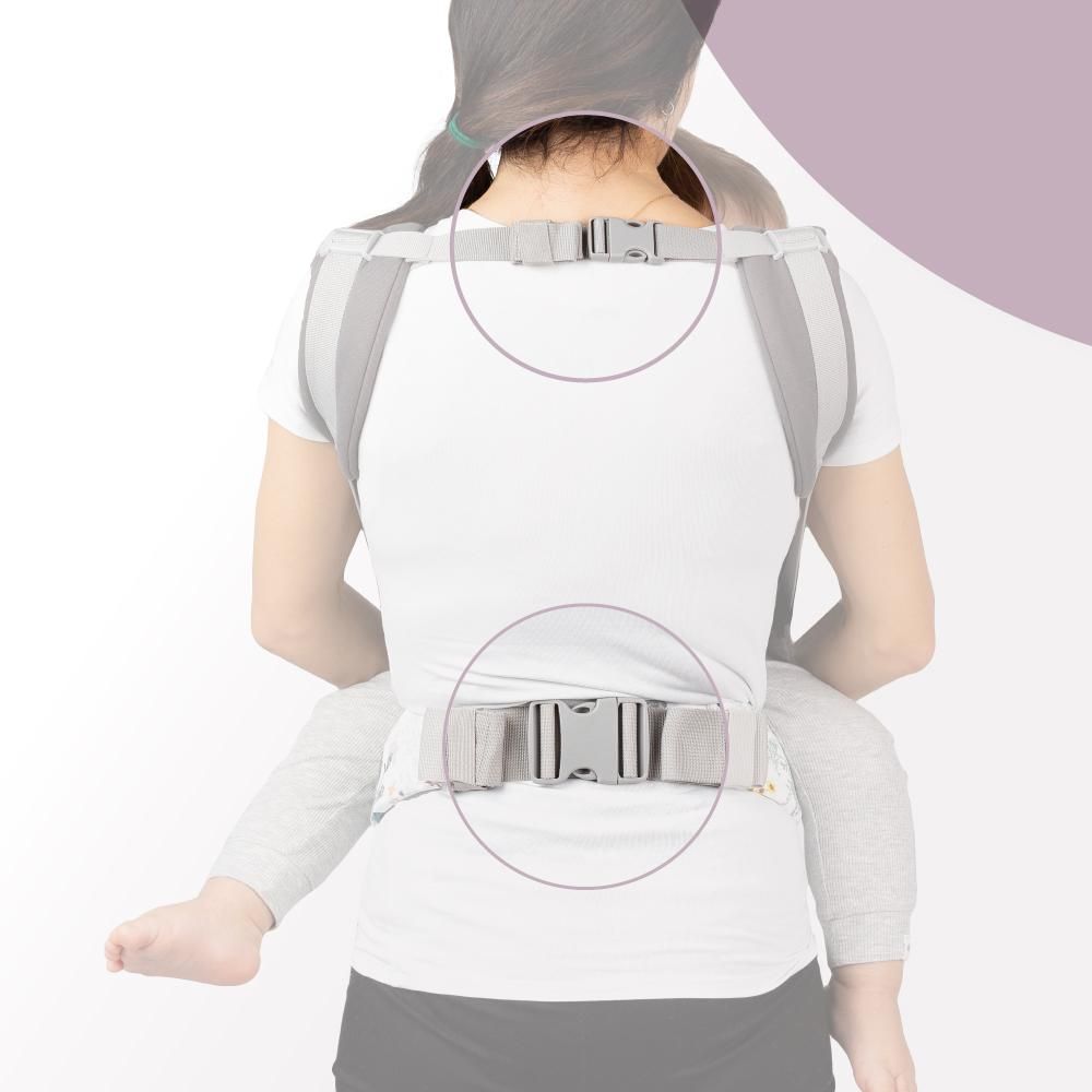 MoMi COLLET – Ergonomische & physiologische Babytrage, verstellbar für vorne & hinten, mit Kapuze & Tasche – Blumenmuster