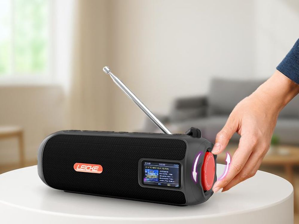 LEICKE DAB+ Radio Tube-Tragbarer Bluetooth Lautsprecher mit DAB+/FM, 4500mAh Akku, RGB-LED Lichter, 10W Stereo-Sound,Equalizer, Micro SD/AUX Anschluss