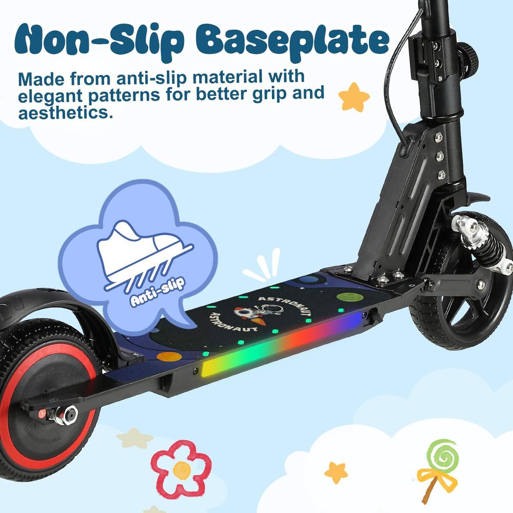 Elektroscooter Mit Stoßdämpfende Funktion, LED-Anzeige, 14km/h, 130W E Scooter, Faltbarer Elektroroller Geschenk Für Kinder Ab 6-12 Jahren- Schwarz