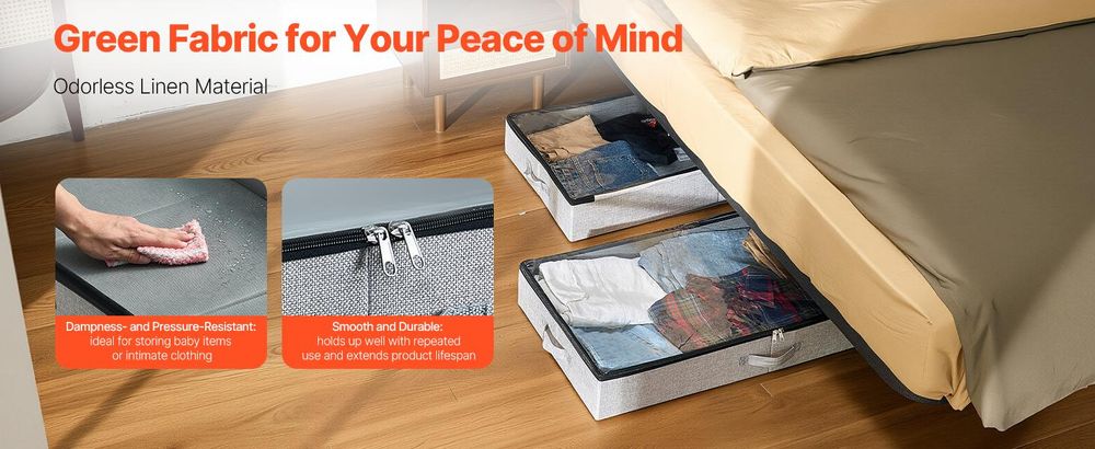 VEVOR Aufbewahrungstaschen unter dem Bett 2 Stück 45 L, Schuh-Organizer unter dem Bett mit transparenten Deckeln, Aufbewahrungsbox für Kleidung, Decken, Schlafzimmer, Zuhause