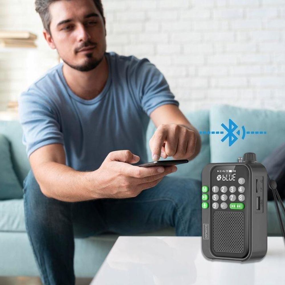 Mini FM rádio, kapesní rádio, Bluetooth, přenosné rádio, rádio na stavbu, zenwire