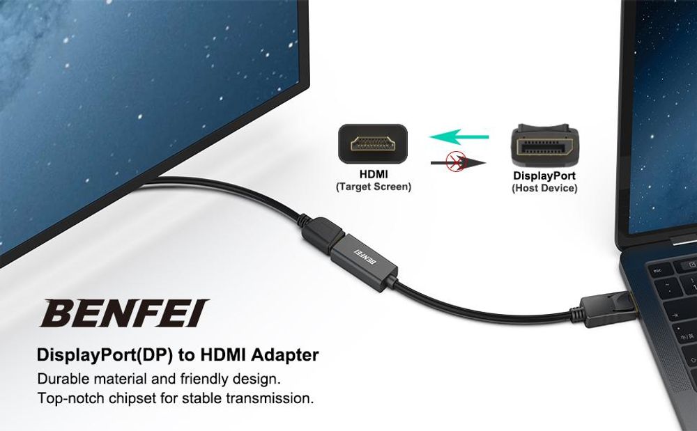 BENFEI Kabeladapter DisplayPort auf HDMI Adapter 4K 30Hz Konverter