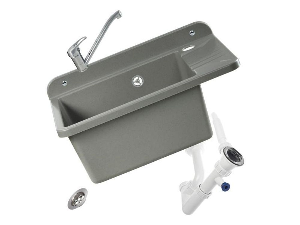 GOSPO Ausgussbecken "Tornio",Spülbecken mit Mischbatterie, Waschbecken 50cm, Graphit