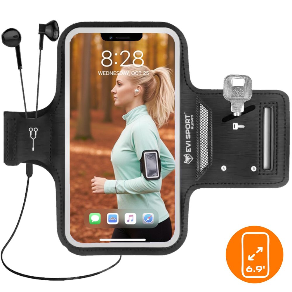 Sportarmband Handy 6,9 Zoll, Laufarmband Wasserabweisend für iPhone & Samsung, Jogging Tasche mit Touch-Funktion & Schlüsselfach, EVI RunPro