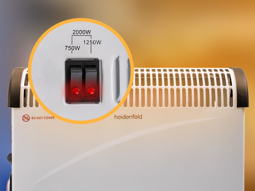 Konvektorheizung HL200 | Inkl. 3 Heizstufen - Timer - 750-2000 Watt - Heizlüfter elektrisch - Thermostat - Elektroheizung - Bis 25m² (Mit Turbo)