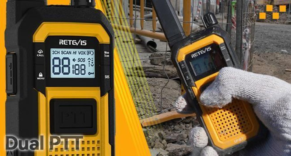 Retevis RB648 Heavy Duty Walkie Talkies, IP67 vodotěsná vysílačka, Dual PTT, 2000mAh Type C Charge, nouzová vysílačka pro dospělé na staveniště (2 ks)