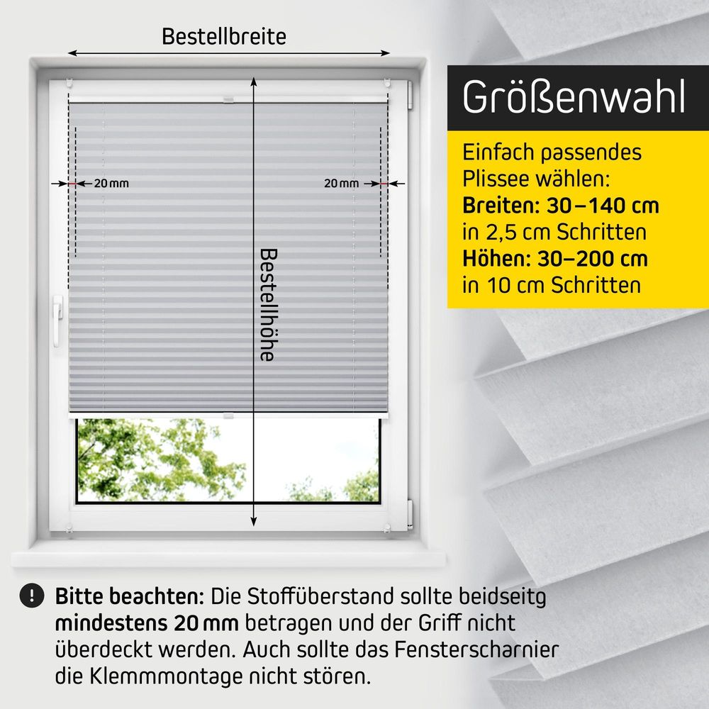 JALOUSIESCOUT Pure Plissee, Basic, Polyester-Stoff, 70 x 140 cm, grau ohne Bohren, Lichtdurchlässig, Diagonale Verspannung