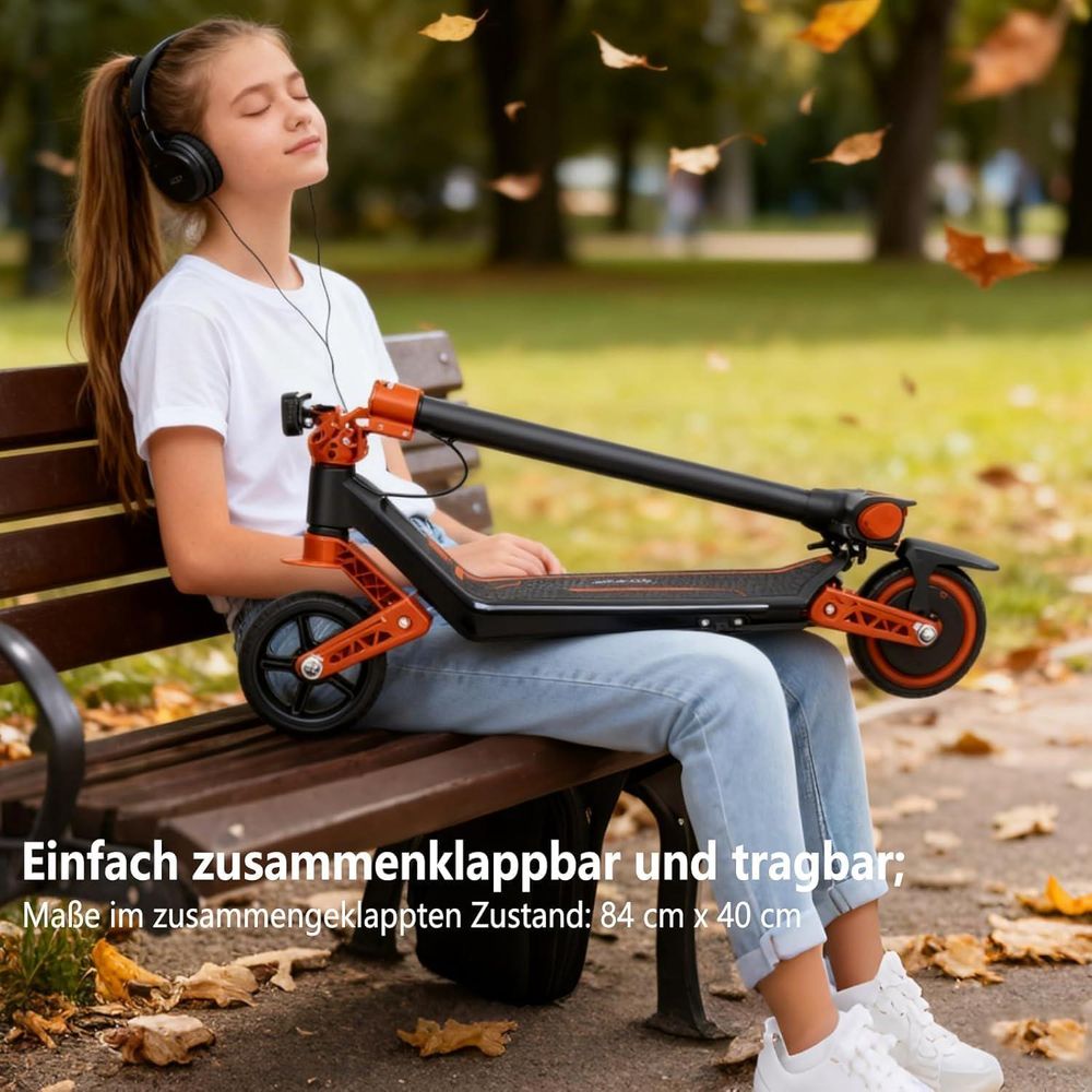 Elektroroller Für Kinder, Faltbarer E-scooter 16km/h, City Kinderroller Für Kinder 6-12 Jahren,10 km Reichweite, 130W, U8 Elektroscooter Orange