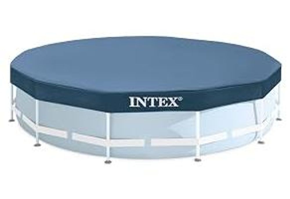 INTEX Poolabdeckung Ø 457 cm Rund für Frame Pools aus PVC Winter- und Sommerabdeckplane mit Entwässerungslöchern Blau Modell 28032