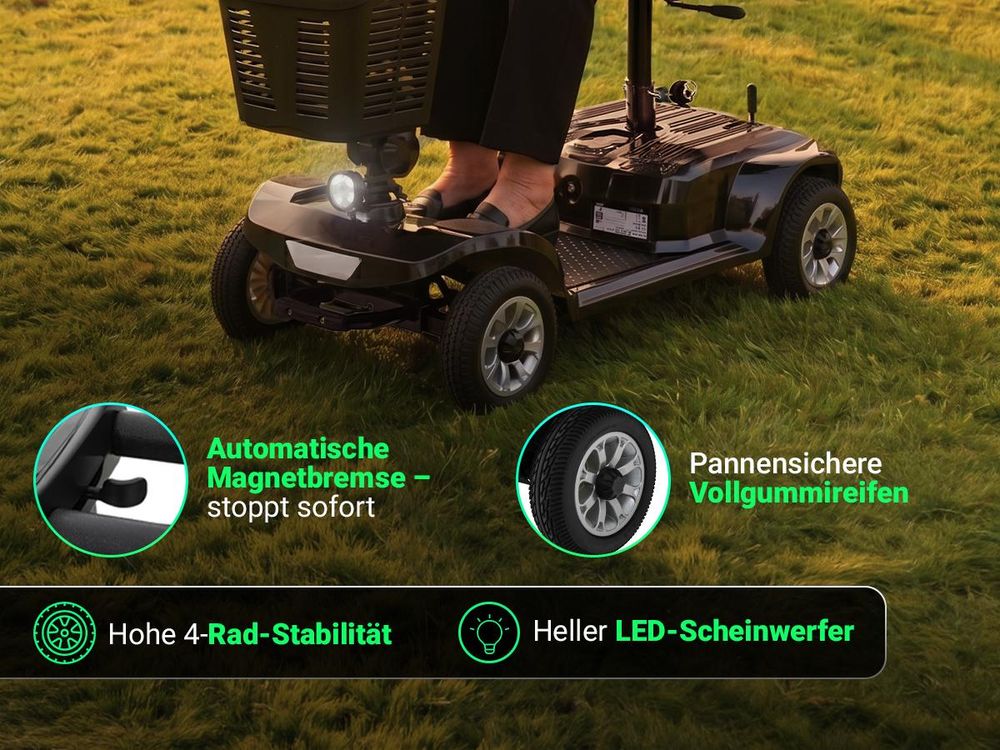 eFlux Mobility M1 Elektromobil | Elektro Senioren Roller - E-Scooter - Tiefeneinstieg - Schwenksitz - Einhand Steuerung - Klappbar - 20 km (Schwarz)
