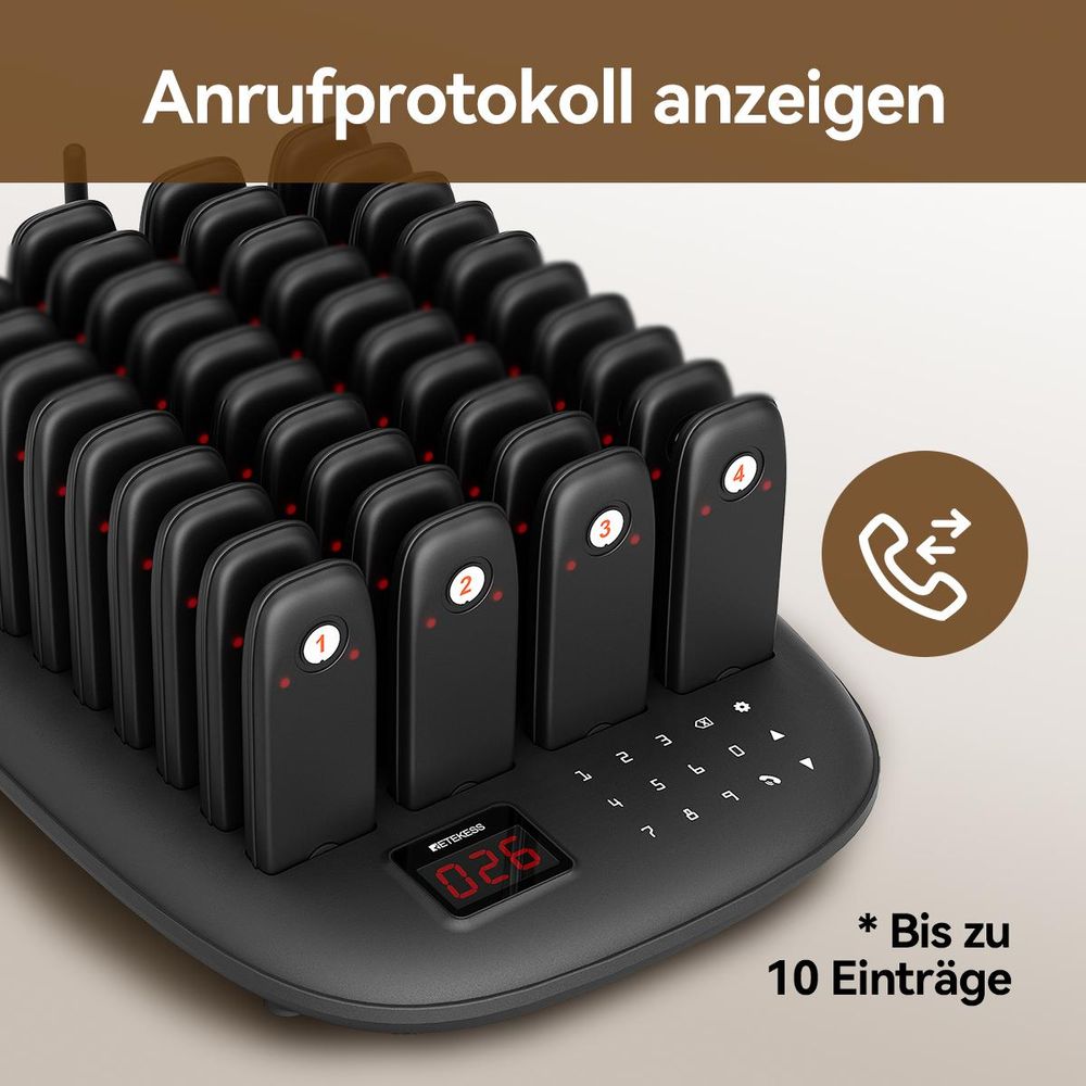 Retekess TD175M Restaurant Pager System, Alarmanlagen, 800 m, 18 Stunden Standby-Zeit , 7 Anrufmodi, One-Touch-Stummschaltung,  40 Mini-Pager für Café