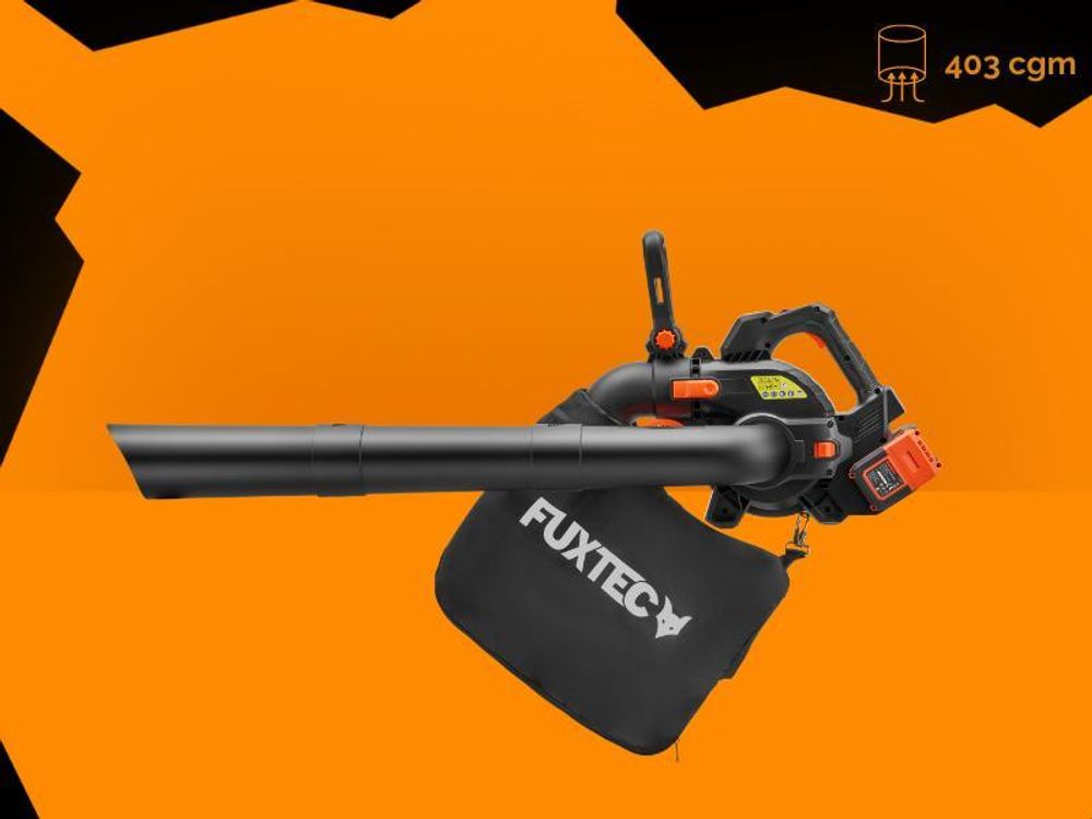 FUXTEC 2in1 Akku Laubbläser FX-E2LBSSET - 40Volt  Laubsauger |Laubhäcksler | 685m³/h | inkl. Laubfangsack | Ergonomischer Griff | mit Akku/ Ladegerät