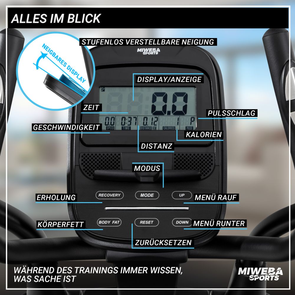 Miweba Sports Crosstrainer MC500 | LCD-Display - Pulsmessung - Heimtrainer - Ellipsentrainer - 8 Widerstandsstufen - 7 kg Schwungmasse - Heim-Workout