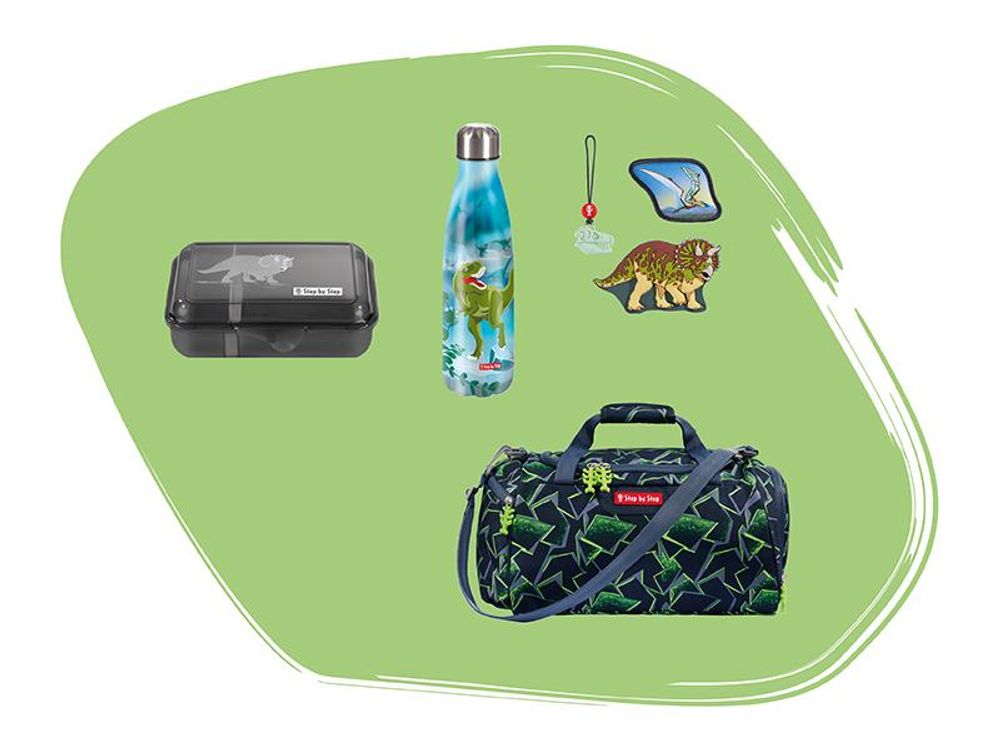 Step by Step Schulranzen-Set 2IN1 PLUS „Wild T-Rex Taro“, 10-teilig, grün
