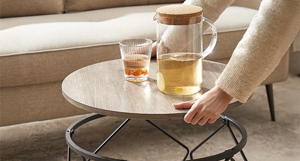 VASAGLE Couchtisch rund, 2er Set, Wohnzimmertisch, Beistelltisch, Vintage-Flair, abnehmbare Tischplatte, für Wohnzimmer, greige-schwarz LET040B02