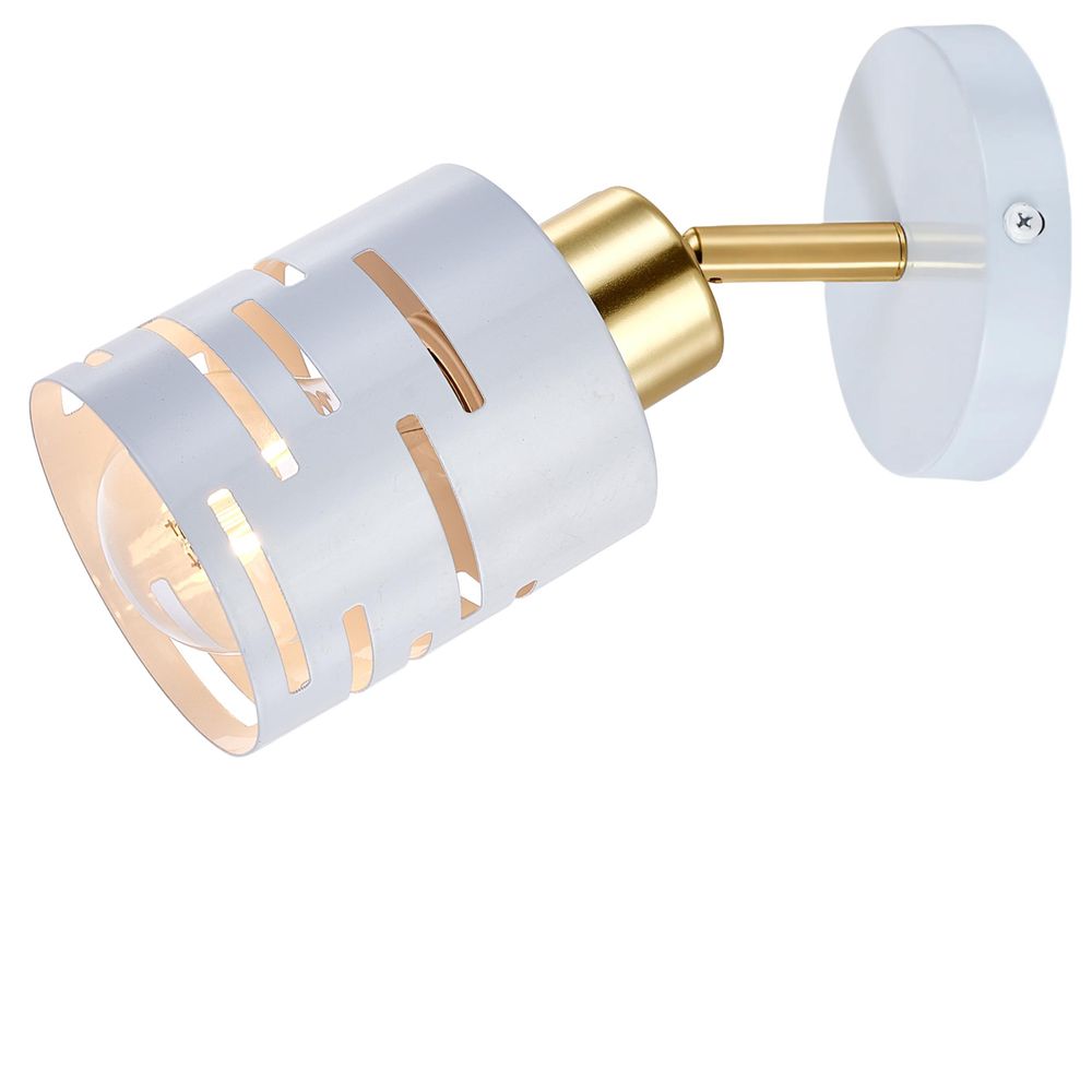 MasterLED Wandlampe E27 - Weiß mit Gold - Schwenkbare Innenleuchte aus Stahl - Elegant und modern