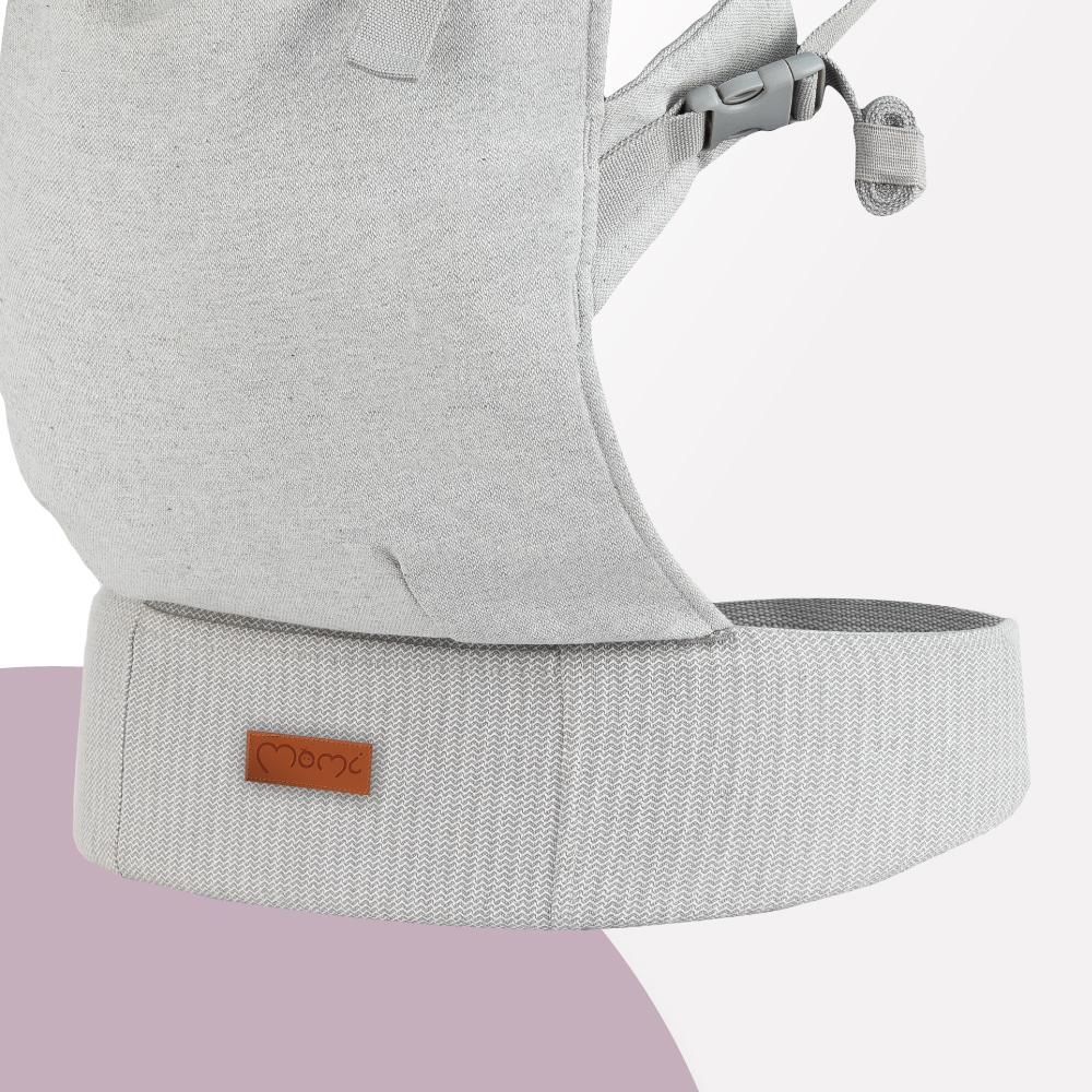 MoMi COLLET – Ergonomische Babytrage für vorne & hinten, verstellbar, bis 15 kg, physiologisch & rückenschonend, mit Kapuze & Tasche – Grau