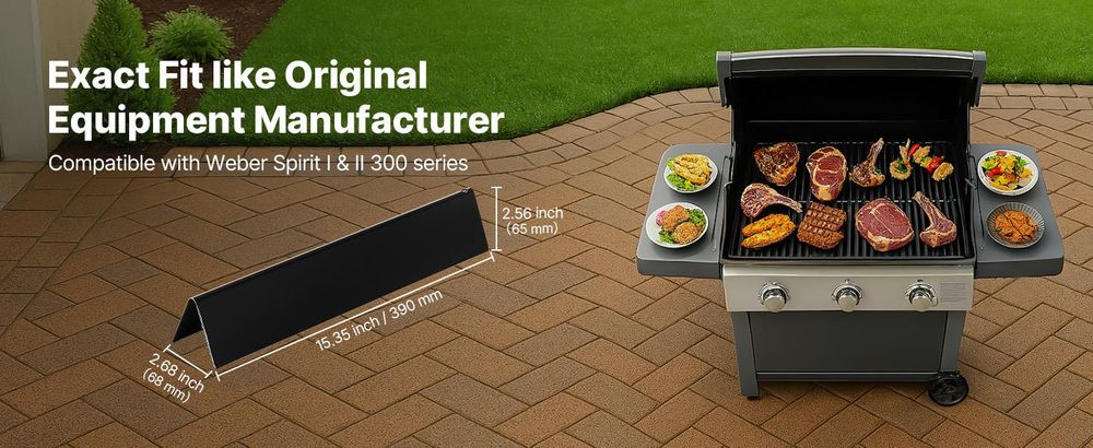 VEVOR Aromastäbe, 39 cm Grill Ersatzteil, für Weber Spirit I & II 200 Serien Grills, einschließlich Spirit ll E-210, ll E-220, ll S-210, E-210, S-210, porzellanemaillierte Stahl-Hitzeschild, 3er Pack, 390 mm-a, 5 Teile Set