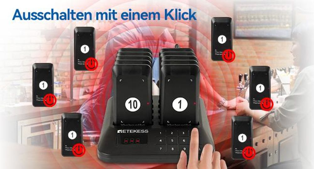 Retekess TD157S Pager Rufsystem, Restaurant Pager, 400m, 200mAh, Geeignet für Fast Food Restaurant, Food Truck, Krankenhäuser, Kompatibel mit TD157