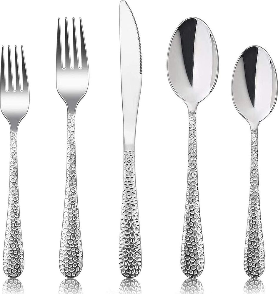 Besteck Set, 30-teiliges Edelstahl Besteckset für 6 Personen mit Messer Gabel Löffel, Modernes Hammergriff Essbesteck für Haus/Party/Hotel/Restaurant, Hochglanzpoliert& Spülmaschinenfest