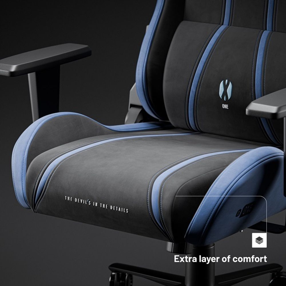 Diablo X-One 2.0 Gaming Stuhl Stoffbezug Bürostuhl Schreibtischstuhl Wippfunktion Lendenkissen Kopfstütze Belastbar bis 150 kg Night-Blue Normal L