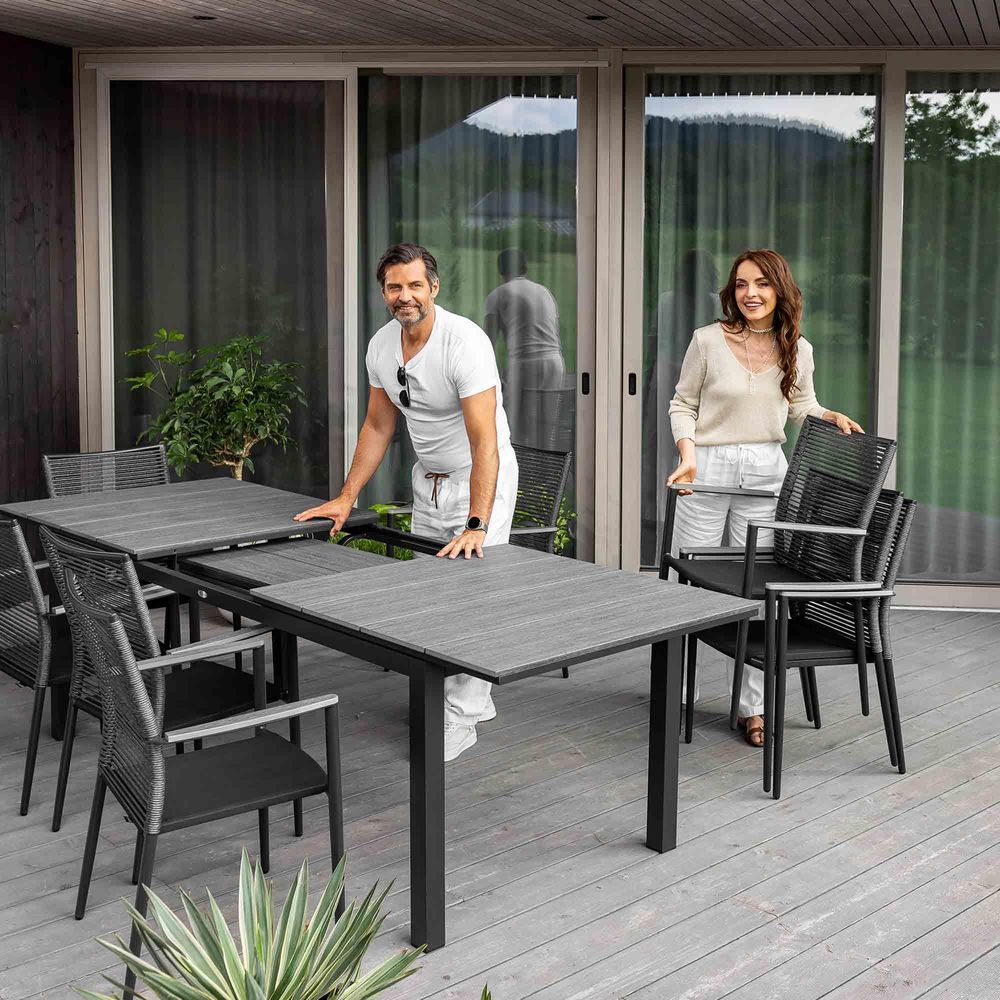 di volio Gartentisch BARLETA aus Aluminium in Holzoptik 200/250/300 cm (grau)