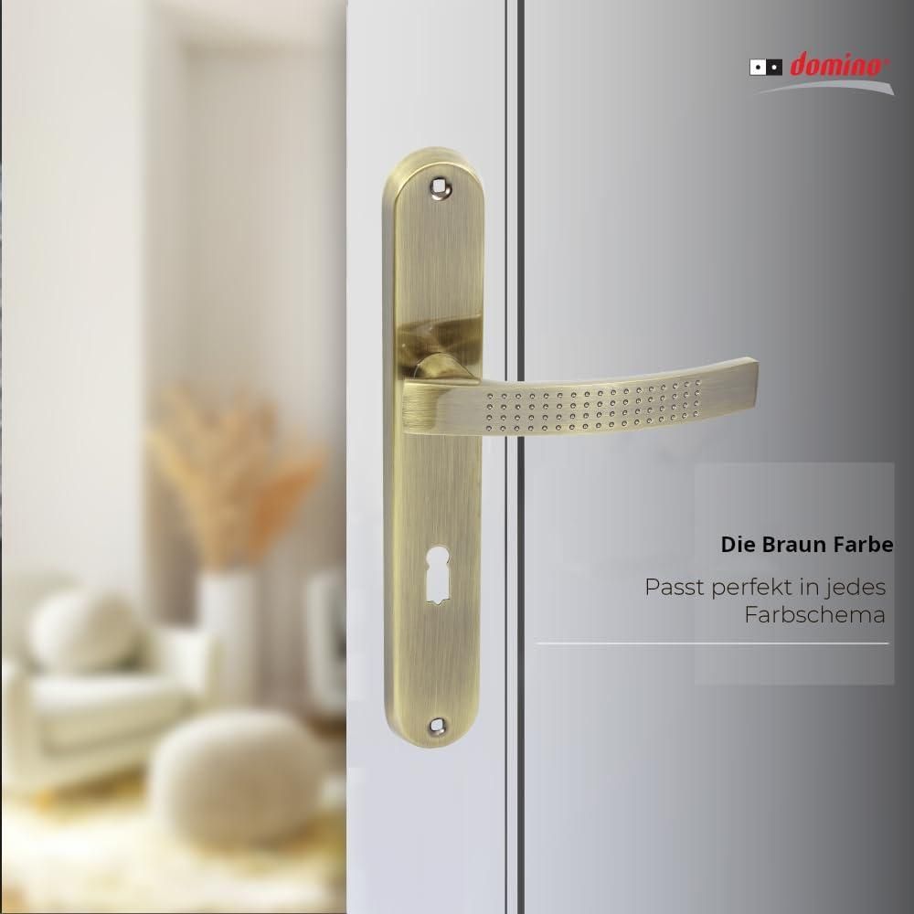 DOMINO Türgriff 72 Drückergarnitur BB-Buntbart Set | Türklinke für Zimmertür, Bürotür, Kellertür & Innentür | L-Form |Aluminium | Bronze | ALMA ECO M3