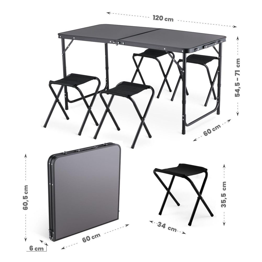 Abmessungen des Campingtisches und der Hocker